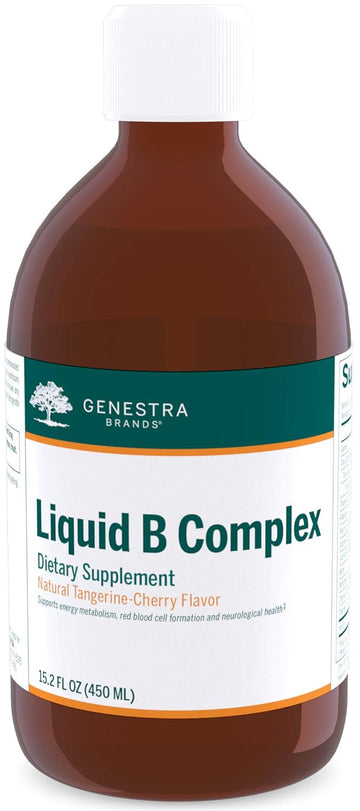 Genestra Brands Liquid B Complex | Broad Spectrum B-Vitamin Complex To Support Energy Metabolism, Red Blood Cell Formation, And Neurological Health | 15.2 Fl. Oz. | Natural Tangerine-Cherry Flavor