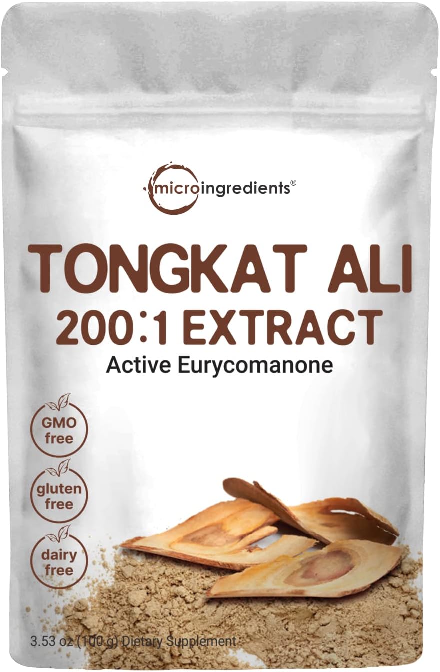 Micro Ingredients Tongkat Ali Extract 200:1 (Longjack) Powder, 100 Grams, Grown In Indonesia, 100% Pure Eurycoma Longifolia Root Extract, Bitter Taste - No Filler, No Additive, Non-Gmo