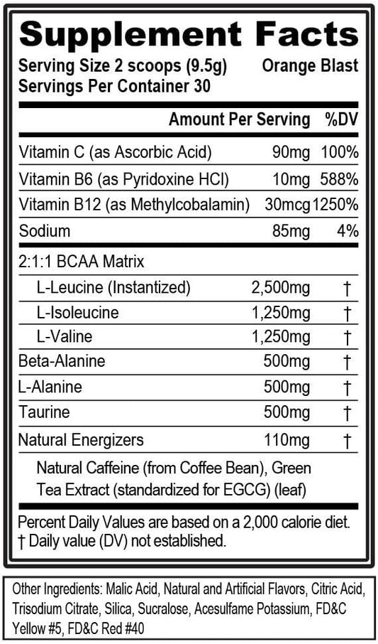 Evl Bcaas Amino Acids Powder - Bcaa Energy Pre Workout Powder For Muscle Recovery Lean Growth And Endurance - Rehydrating Post Workout Recovery Drink With Natural Caffeine - Blue Raz