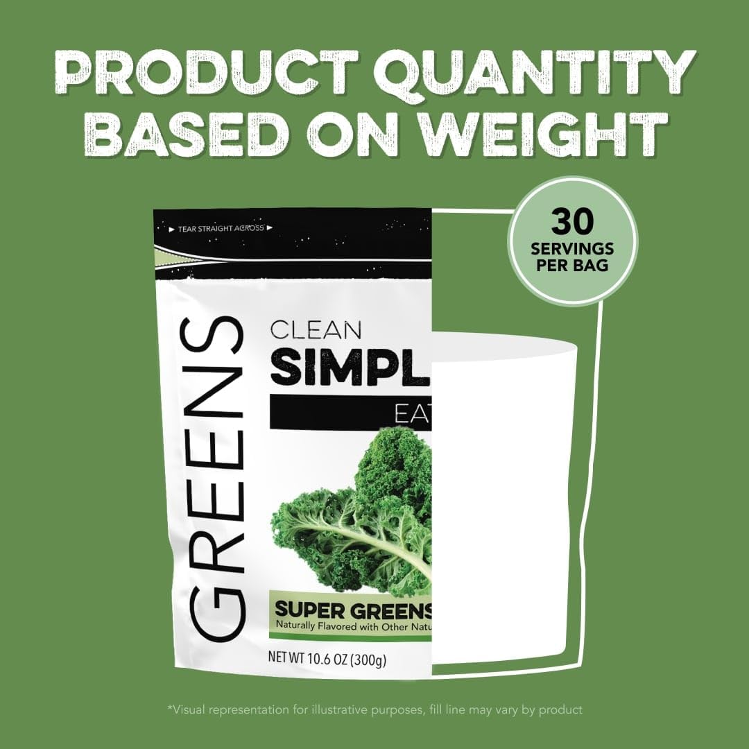 Clean Simple Eats Super Greens Powder Mix, Greens Superfood Powder Smoothie & Juice Mix, Gluten Free, Includes Powerhouse Superfoods Chlorella & Spirulina Powder Organic (30 Servings) : Health & Household