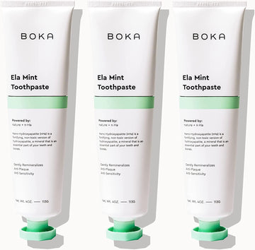 Boka Fluoride Free Toothpaste - Nano Hydroxyapatite, Remineralizing, Sensitive Teeth, Whitening - Dentist Recommended For Adult, Kids Oral Care - Ela Mint Flavor, 4 Fl Oz 3Pk - Us Manufactured