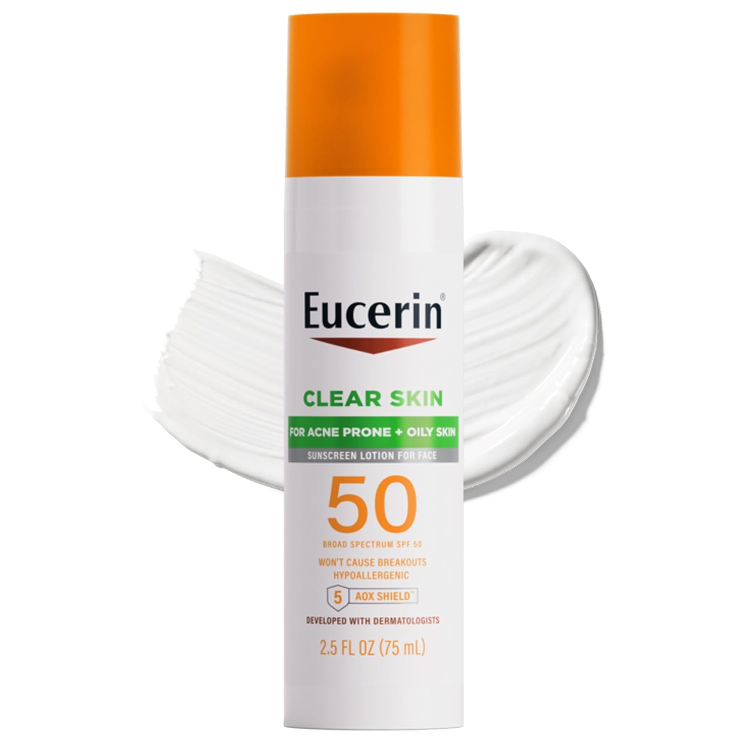 Eucerin Sun Clear Skin Face Sunscreen Spf 50, Hypoallergenic, Fragrance Free Sunscreen Face Lotion Spf 50 With Oil-Absorbing Minerals For Oil Control, Sunscreen For Acne Prone Skin, 2.5 Fl Oz Bottle