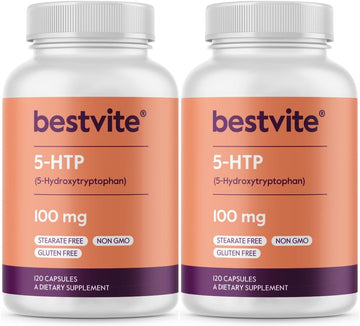 Bestvite 5-Htp 100Mg (240 Capsules) (120 X 2) - No Stearates Or Flow Agents - Gluten Free - Non Gmo