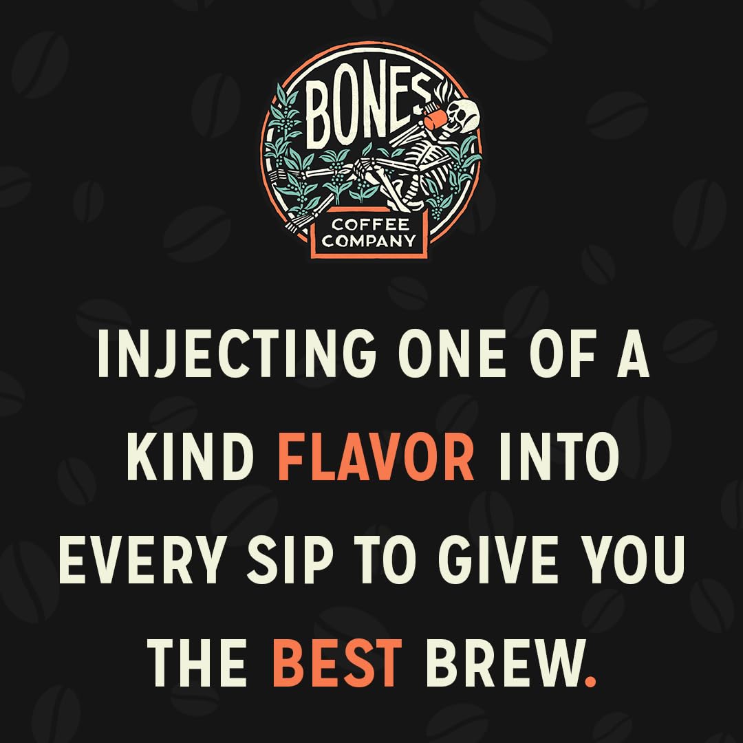 Bones Coffee Company Bananas Foster Flavored Coffee Beans, Medium Roast Ground Coffee Low Acid, Banana Rum & Vanilla Flavor (12 Oz)