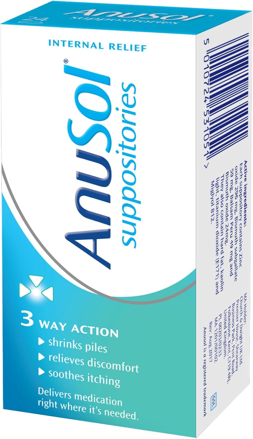 Anusol Suppositories – For Haemorrhoids & Related Conditions – Proven Formula Shrinks Piles, Relieves Discomfort & Soothes Itching – 48-Pack