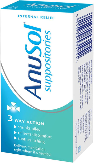 Anusol Suppositories – For Haemorrhoids & Related Conditions – Proven Formula Shrinks Piles, Relieves Discomfort & Soothes Itching – 48-Pack