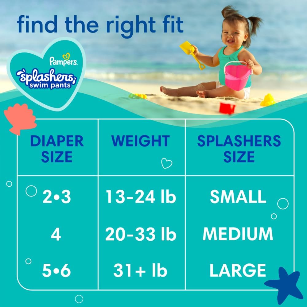 Pampers Splashers Swim Diapers - Size L, 17 Count, Gap-Free Disposable Baby Swim Pants