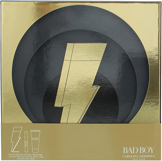 Carolina Herrera Bad Boy 3 Piece Gift Set: Eau De Toilette 50Ml - Eau De Toilette 10Ml - Shower Gel 100Ml