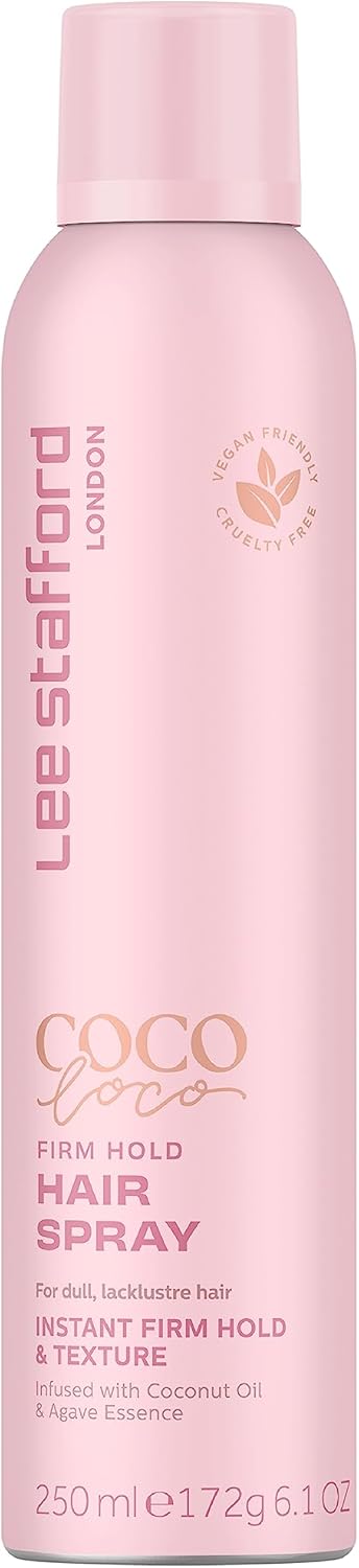 Lee Stafford Extra Hold Hairspray | Coco Loco Collection - Best Strong, Long Lasting Hold Styling Spray Finish, Fine Mist, No Frizz Brushable, Adds Shine, Big Volume, For Men & Women, 250 Ml