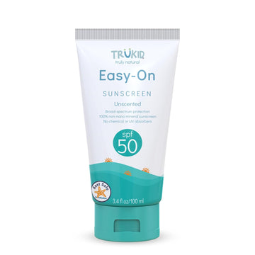 Trukid Easy On Mineral Sunscreen Spf 50 - Kids & Baby Sunscreen For Face & Body, Sunblock Protection For Sensitive Skin, Unscented, 3.4Oz