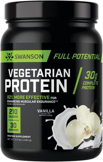 Swanson Full Potential Vegetarian Protein - Vanilla Flavor, Plant-Based Protein Powder For Muscle Building And Recovery - 30 G