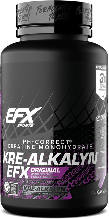 Efx Sports Kre-Alkalyn Efx | Ph Correct Creatine Monohydrate Pill Supplement | Vegan Friendly | Strength & Muscle Growth | 90 Servings, 180 Veggie Capsules