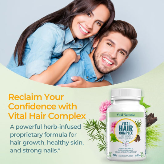 Vital Hair Complex -Hair Growth Vitamins for Women and Men -Biotin & Vitamin B -Hair Growth Supplement for Healthy Hair Skin & Nails -Hormone & Gluten Free -Hair Vitamins for Women