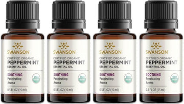 Swanson Certified Organic Peppermint Essential Oil 0.5 Fl Ounce (15 Ml) Liquid (4 Pack)