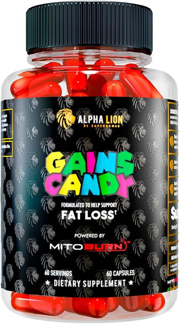 Alpha Lion Gains Candy, Supplement Pills That Support Weight Loss, Appetite Suppressant, Keto-Diet Friendly, Decrease Body Fat, Upgrade Energy & Workout Performance, 60 Capsules (Mitoburn®)