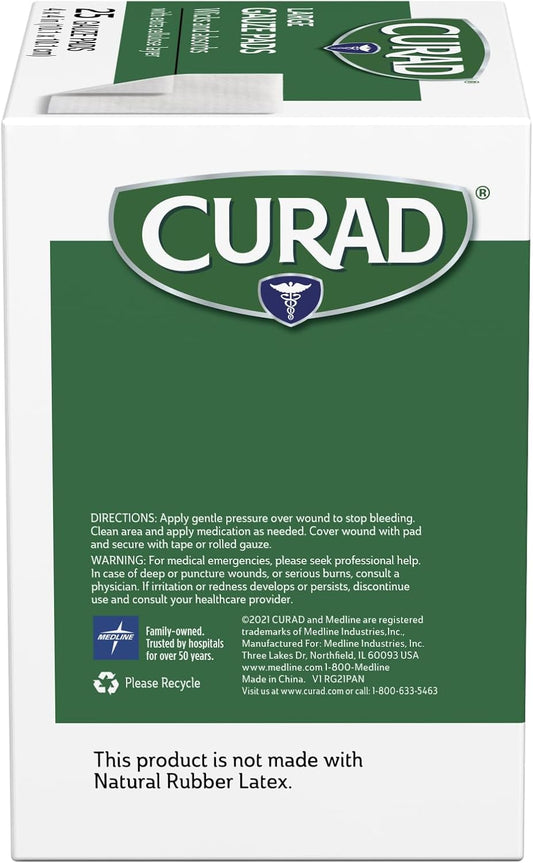 Curad Large Pro-Gauze Pads, 4" X 4", 25 Count (Pack Of 24)