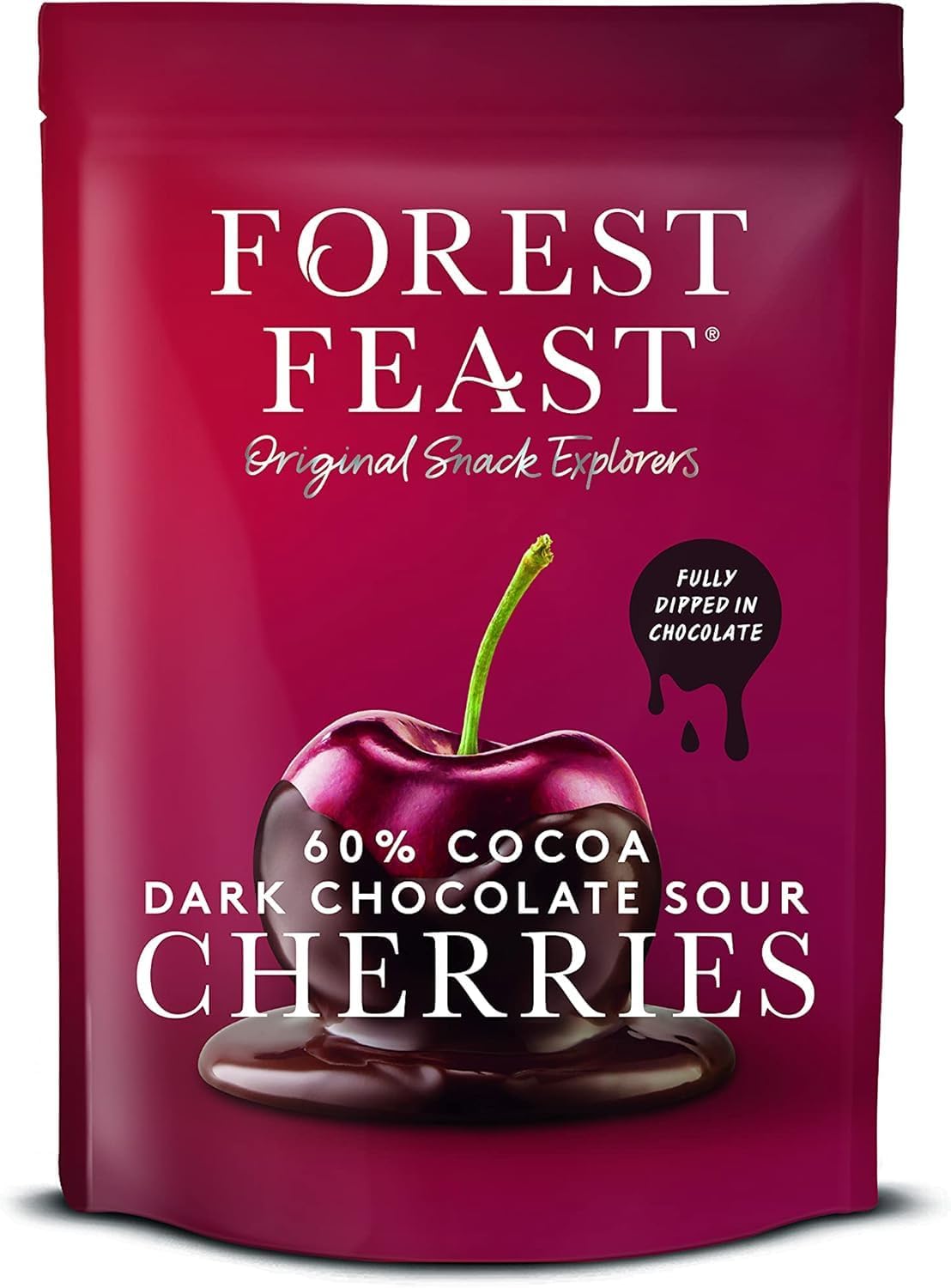 Forest Feast 60% Cocoa Dark Chocolate Sour Cherries 6 X 120G | Sweet Dried Cherries Chocolate Covered Fruit Snack With 60% Belgian Dark Chocolate, Gluten Free & Vegan Snack