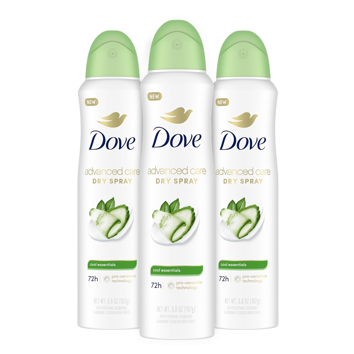 Dove Advanced Care Antiperspirant Deodorant Dry Spray Cool Essentials 3 Count Antiperspirant Deodorant For Helping Your Skin Barrier Repair After Shaving With Pro Ceramide Technology 3.8 Oz