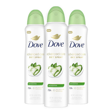 Dove Advanced Care Antiperspirant Deodorant Dry Spray Cool Essentials 3 Count Antiperspirant Deodorant For Helping Your Skin Barrier Repair After Shaving With Pro Ceramide Technology 3.8 Oz