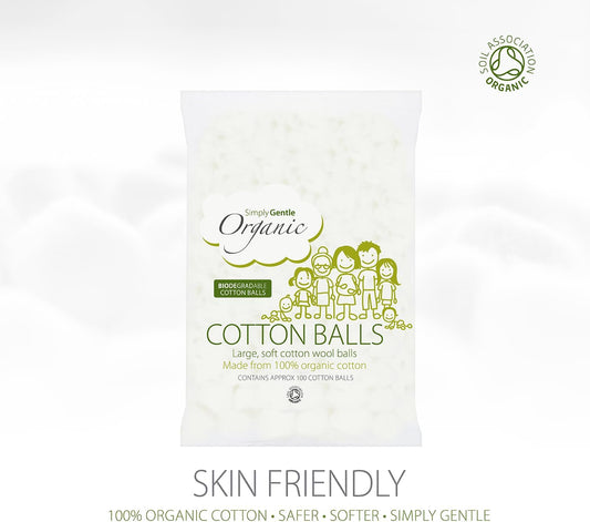Simply Gentle Organic Cotton Wool Balls - Perfect For First Aid - Pure Cotton Balls For Skin Care, Hypoallergenic & Soft - Free From Odours, Alcohol, Irritants And Paraben - 100 Balls (Pack Of 3)
