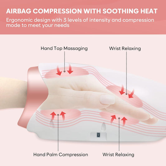 Cordless Electric Hand Massager Device: Easy@Home Hand Massager for arthritis - with Compression and Heat - 3 Massage Modes - Pain Relief for Hands Carpal Tunnel and Finger Numbness EHM018