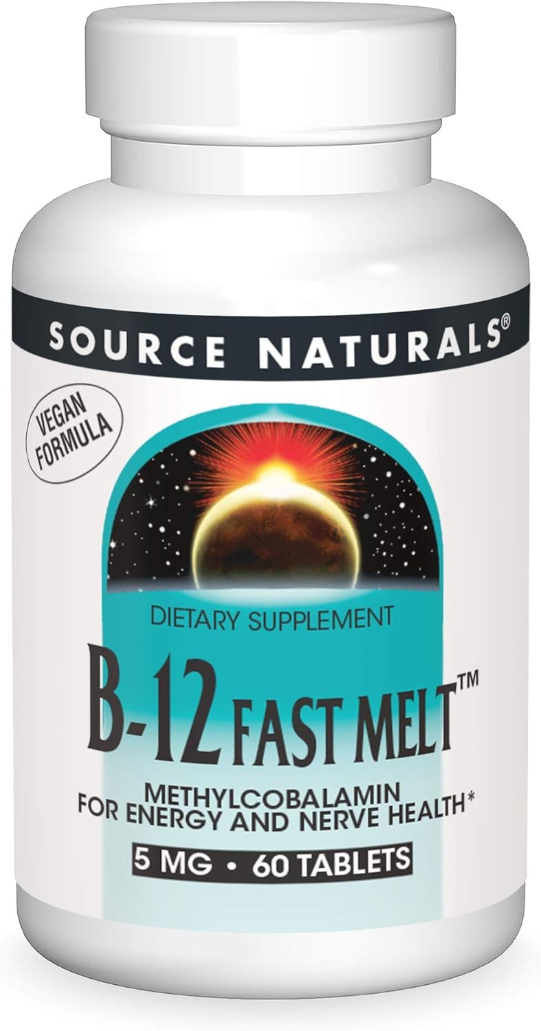 Source Naturals Vitamin B-12, 5 mg Supports Energy Production - 60 Fast Melt Vegan Formula