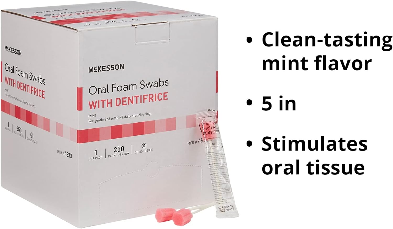 McKesson Oral Foam Swabs with Dentifrice, Gentle and Daily Oral Cleaning, Mint, 250 Count, 4 Packs, 1000 Total