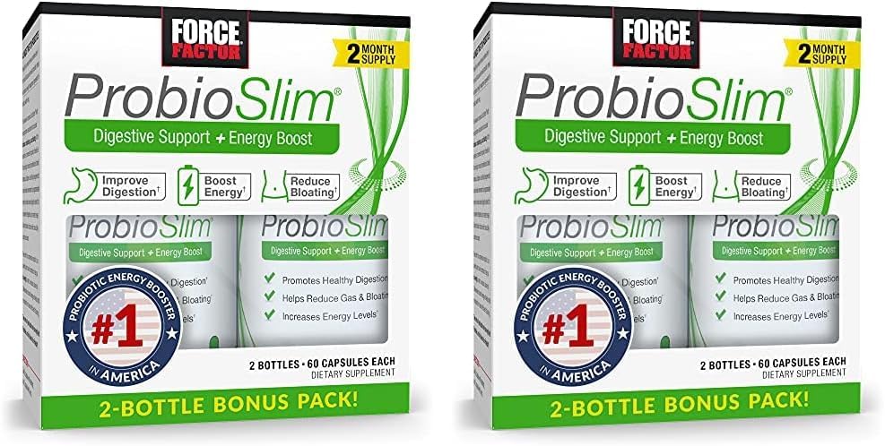 Force Factor Probioslim Probiotic Supplement For Women And Men With Probiotics And Green Tea Extract, Reduce Gas, Bloating, Constipation, Support Digestive And Gut Health, 120 Capsules (Twin Pack)