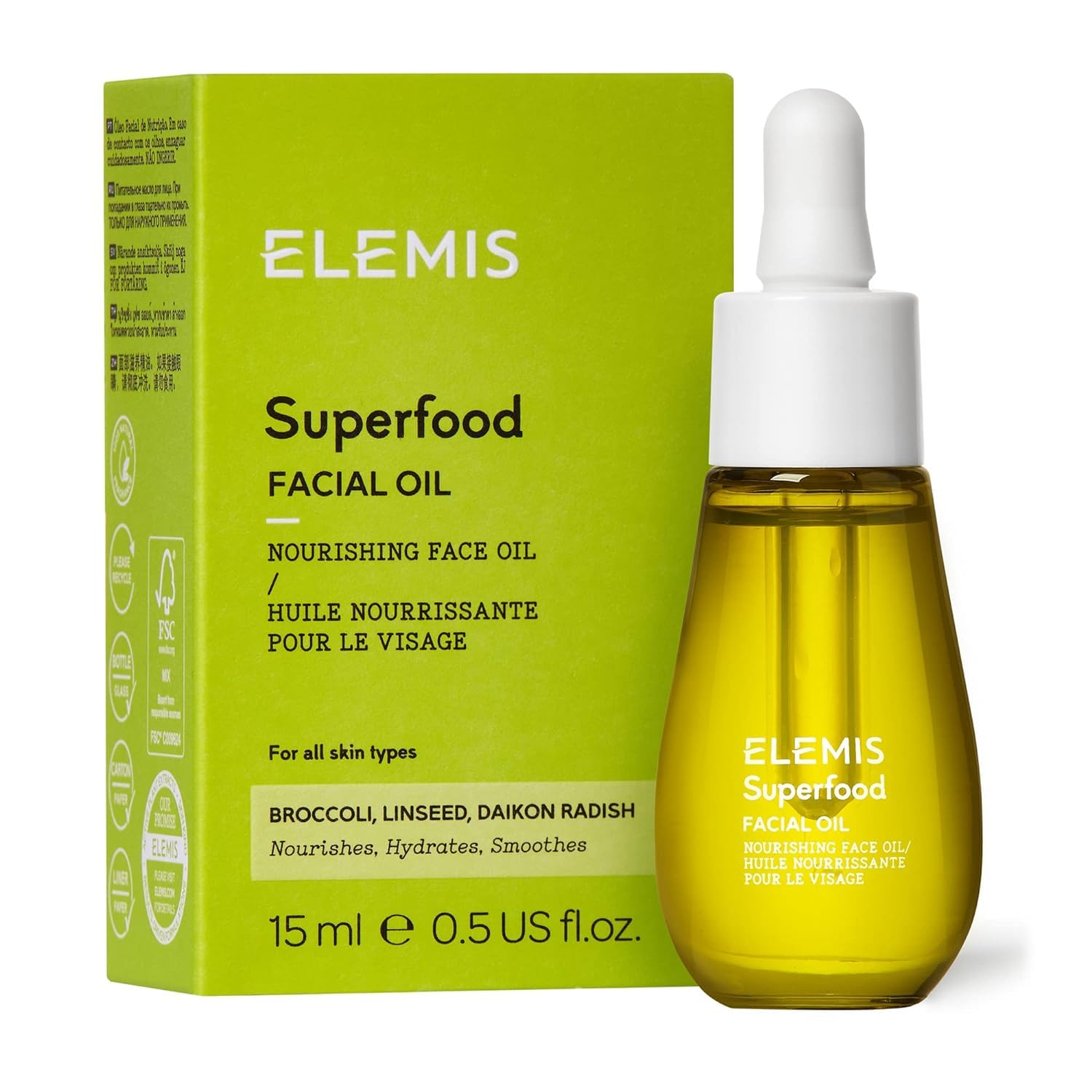 ELEMIS Superfood Facial Oil, 15ml – Nourishing Daily Face Oil, Hydrate & Smooth Skin for Healthy, Glowing Complexion, Skin Oil for Face, Easily-Absorbed Hydrating Face Oil : Beauty & Personal Care