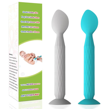 Youngso Diaper Cream Spatula - Diaper Cream Applicator With Suction Cup Base - Hygienic And Easy To Clean -Butt Spatula For Baby Essentials -Baby Shower Gifts - 2 Pack, Blue & Gray