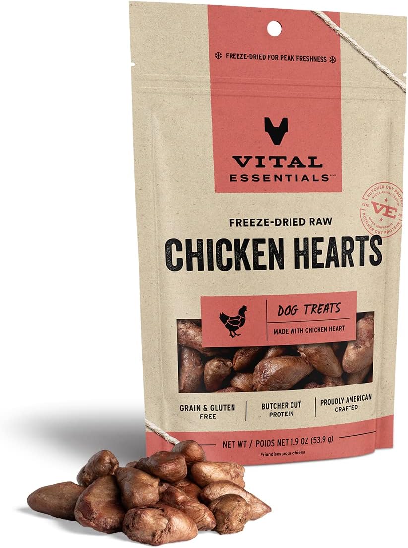 Vital Essentials Freeze Dried Raw Single Ingredient Dog Treats, Chicken Hearts, 1.9 oz