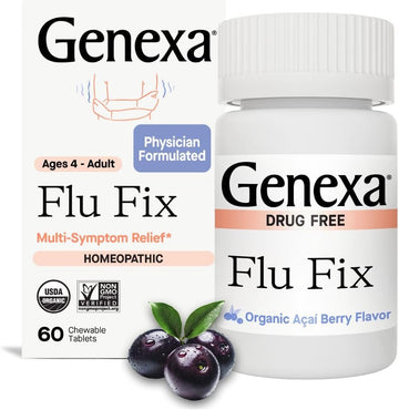Genexa Flu Fix | Multi-Symptom Flu Remedy For Kids & Adults | Relieves Aches, Fever, Congestion | Acai Berry Flavor | Organic & Non-Gmo | Homeopathic Remedy Made Clean | 60 Chewable Tablets, Ages 4+?