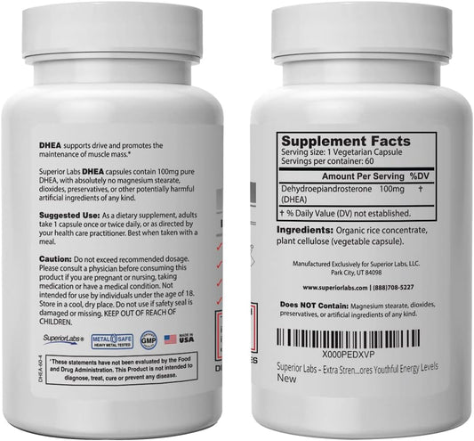 Superior Labs ? Extra Strength Natural DHEA ? Non-GMO 100 mg Dose, 60