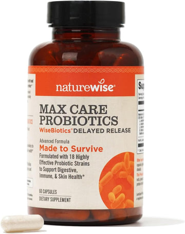 Naturewise Max Probiotics For Women & Men - 30 Billion Cfu 18 Strains With Prebiotics - Advanced Probiotics For Digestive Health - Delayed-Release Capsules, Gluten Free - 60 Capsules[2-Month Supply]