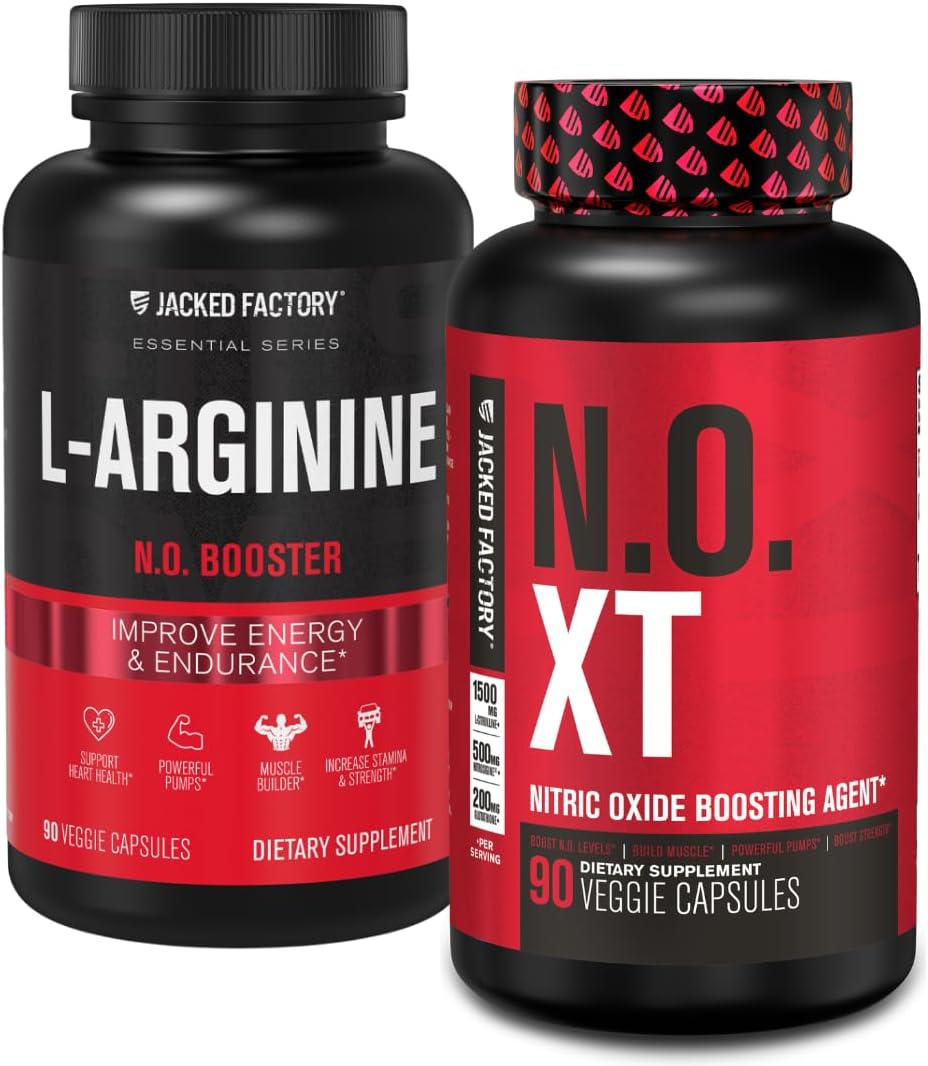 Jacked Factory N.O. Xt Nitric Oxide Supplement (90 Capsules) & L-Arginine Nitric Oxide Booster (90 Capsules) For Muscle Growth, Pumps, Vascularity & Energy