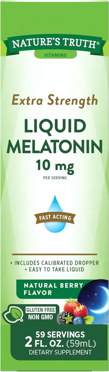 Liquid Melatonin Drops | 10 Mg | 2 Fl Oz Maximum Strength For Adults | Berry Flavor | Vegetarian, Non-Gmo, Gluten Free | By Nature'S Truth