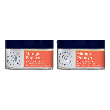 Spenser & Jensen Hydrating Mango & Papaya Body Butter - Gentle On All Skin Types - Moisturizing Body Lotion for Women & Men - Paraben Free - 8 Oz (Pack of 2)