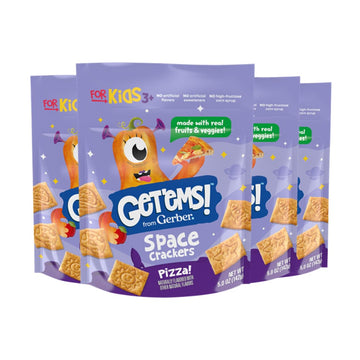 Get'Ems! From Gerber Pizza Space Crackers, Kids Snack Made With Real Veggies & Fruits, Iron & Vitamin E - 4 Pack