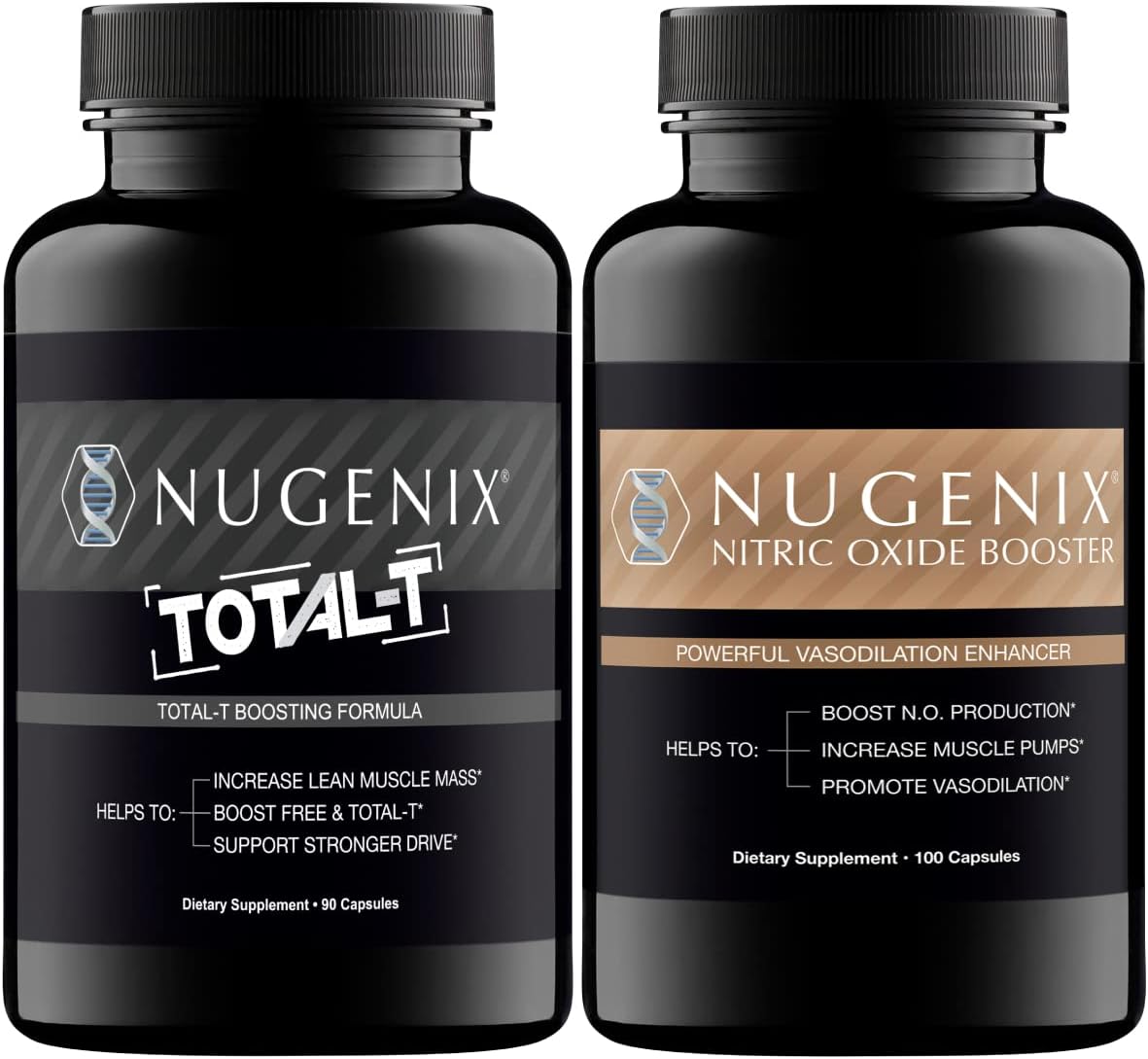 Nugenix Total-T Free and Total Testosterone Booster for Men & Nugenix Nitric Oxide Booster Supplements Bundle