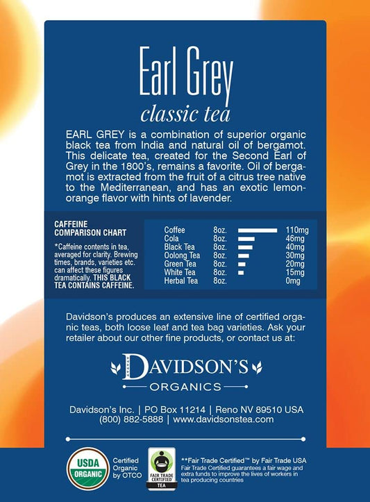 Davidson'S Organics, Earl Grey, 8-Count Tea Bags, Pack Of 12