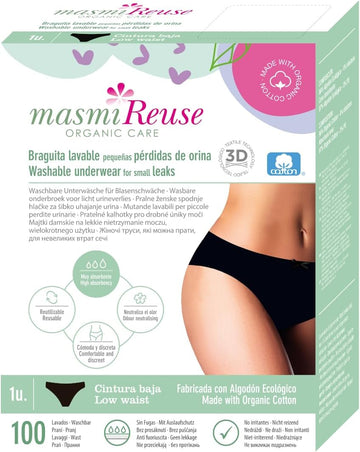 Organic Incontinence Briefs, Washable, Up To 100 X Reusable, Black, Masmi Trap (L = 102-110 Cm Hip Circumference)