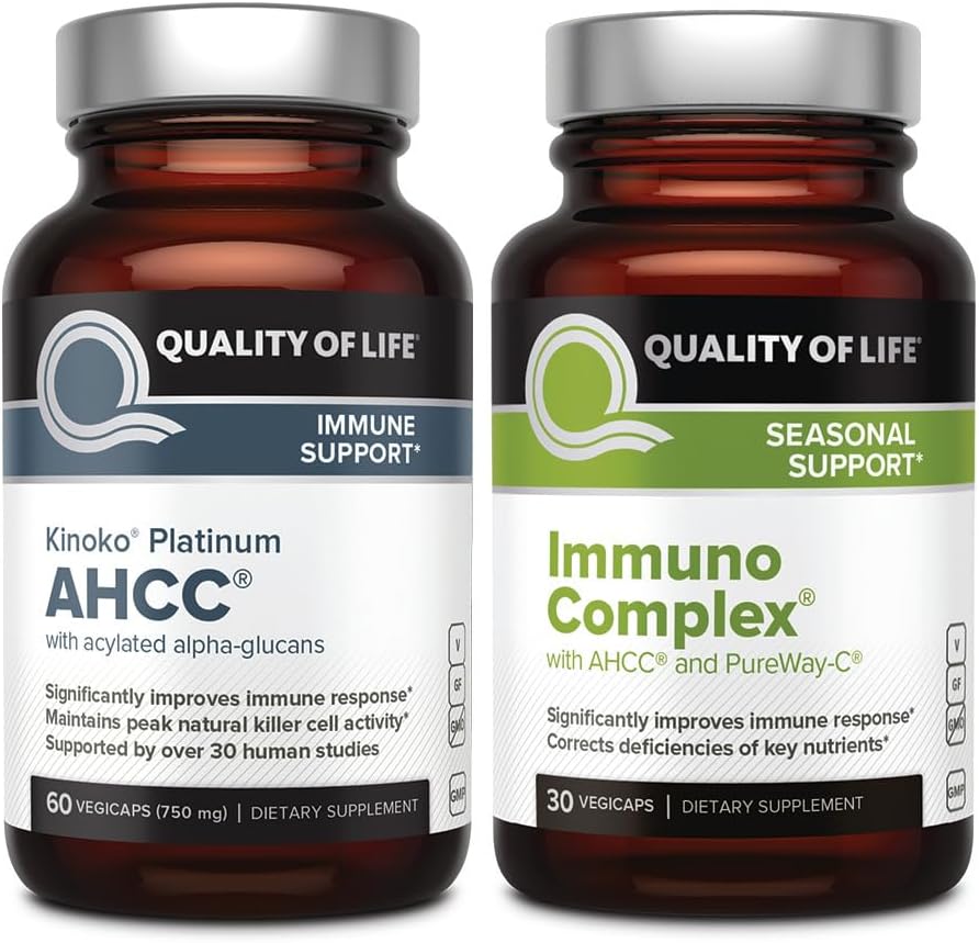 Quality of Life - Ultimate Immune Support Bundle - AHCC Kinoko Platinum Mushroom Extract and Immuno Complex Featuring Vitamin C