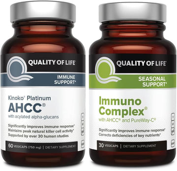 Quality of Life - Ultimate Immune Support Bundle - AHCC Kinoko Platinum Mushroom Extract and Immuno Complex Featuring Vitamin C