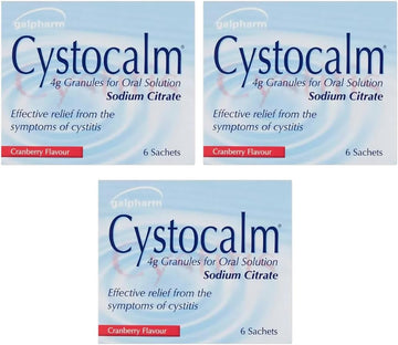 3X Cystocalm Cystitis Relief from Burning Pain, 6 Sachets 4g Granules Cranberry