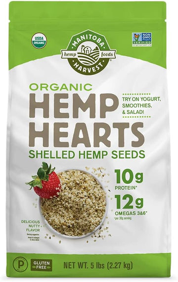 Manitoba Harvest Organic Hemp Seeds, 5 Lb; 10G Plant Based Protein And 12G Omega 3 & 6 Per Srv | Smoothies, Yogurt & Salad | Non-Gmo, Vegan, Keto, Paleo, Gluten Free