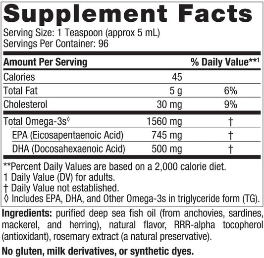 Nordic Naturals Omega-3, Lemon Flavor - 16 oz - 1560 mg Omega-3 - Fish Oil - EPA & DHA - Immune Support, Brain & Heart Health, Optimal Wellness - Non-GMO - 96 Servings