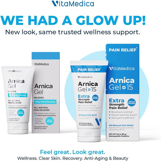 Vitamedica Arnica Gel Plus 15 Healing Plant Compounds, Extra Strength Formulation For Bruising, Swelling, Joint Pain, Muscle Soreness & Stiffness, All-Natural, Plant-Based Pain Relief