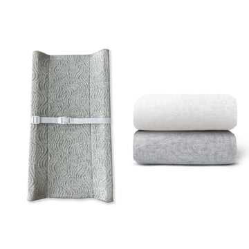 Contoured Changing Pad W/Cover (Gray, Wave) + Replacement Covers - 2 Pk (Off White & Gray, Wave)