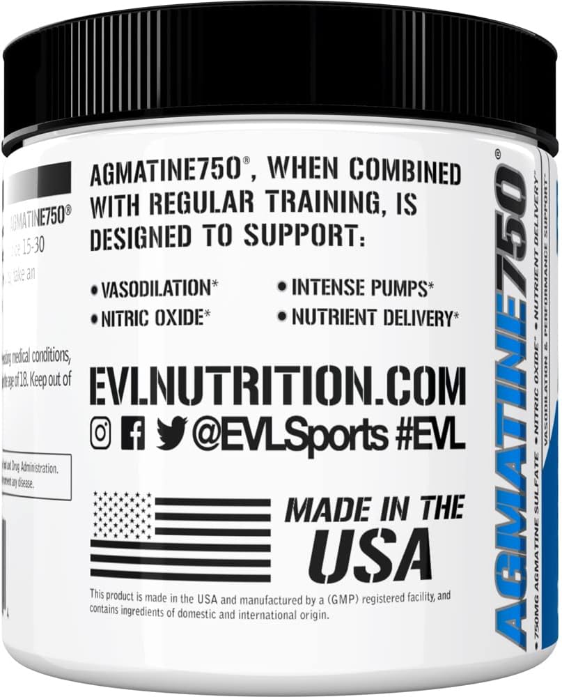 Evlution Agmatine Sulfate Nitric Oxide Powder Nutrition High Strength Agmatine Sulfate Powder Nitric Oxide Supplement For High Intensity Pumps Muscle Growth Recovery And Performance - Unflavored : Health & Household