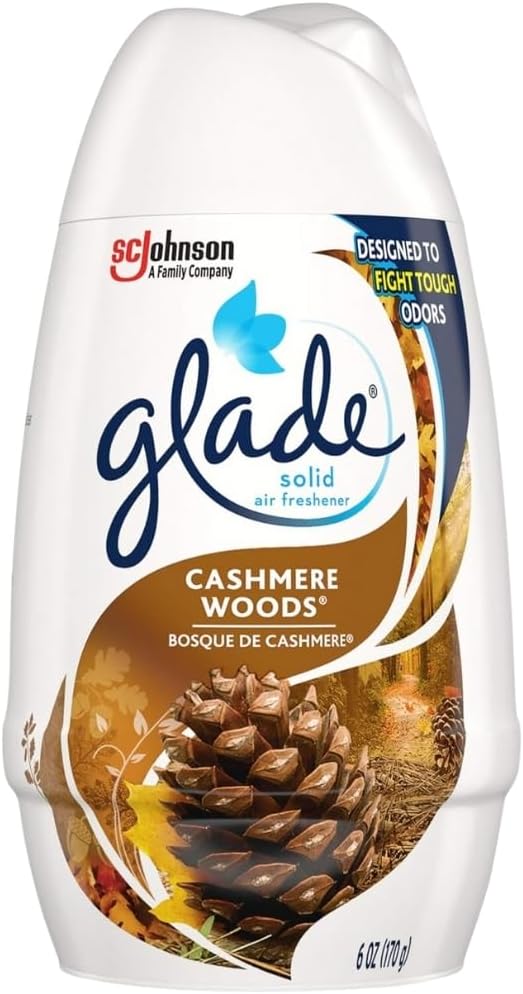 Glade Solid Air Freshener, Deodorizer for Home and Bathroom, Cashmere Woods, 6 Oz